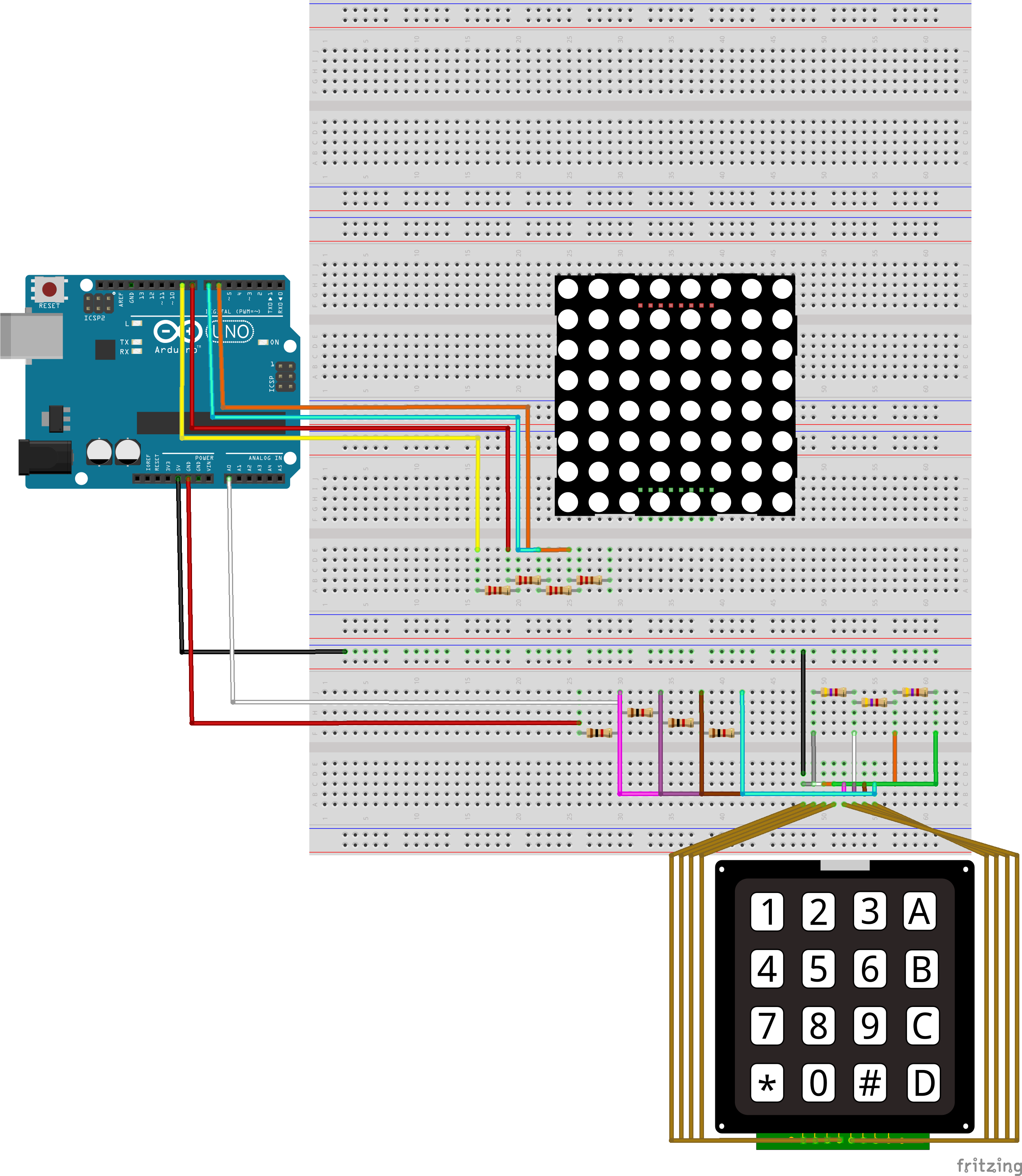 Abb. 12 - LED Matrix / Schritt 3 - Quelle: Hochschule Schmalkalden / Fakultät Informatik - Erstellt mit: fritzing