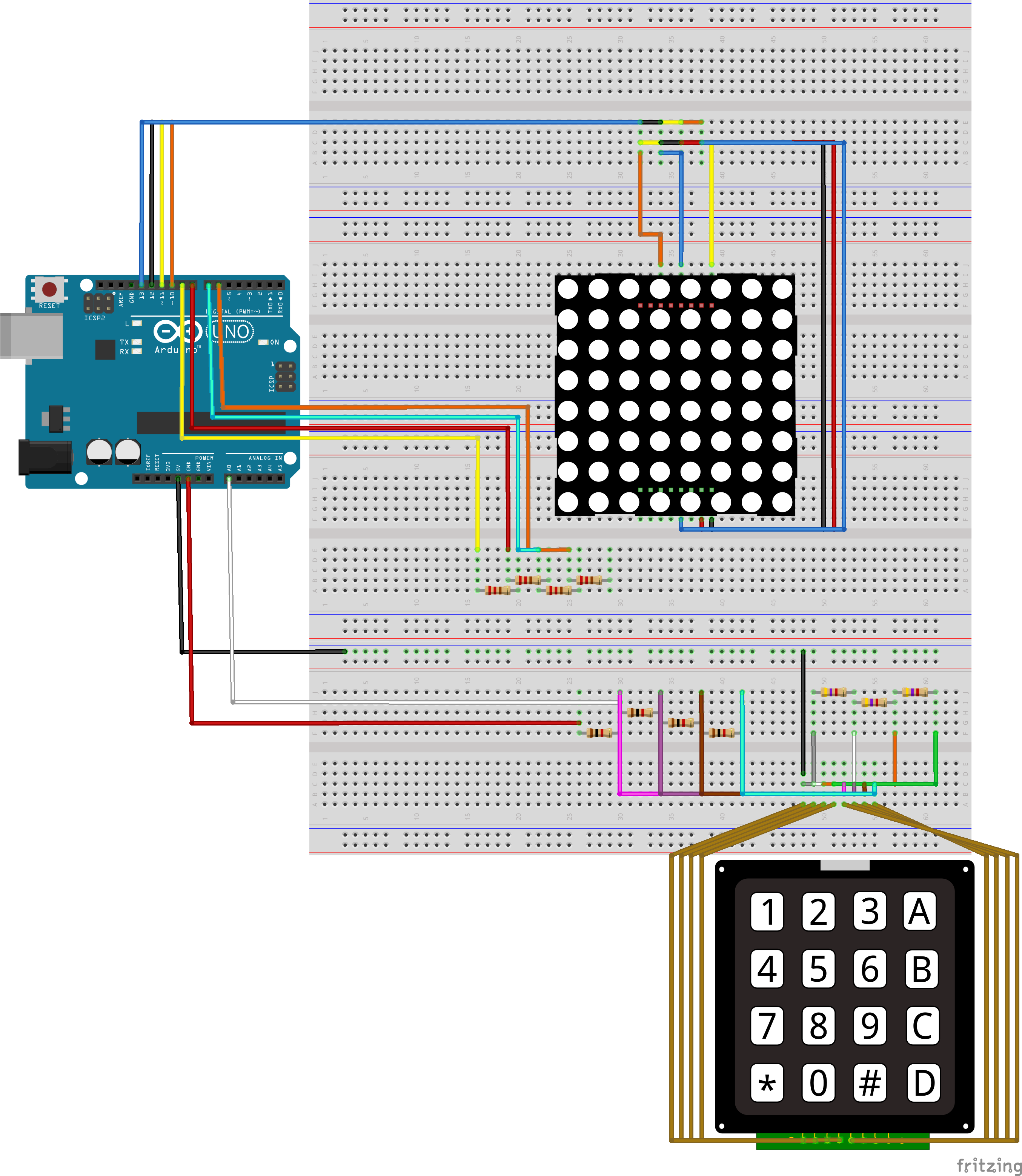 Abb. 16 - LED Matrix / Schritt 6 - Quelle: Hochschule Schmalkalden / Fakultät Informatik - Erstellt mit: fritzing
