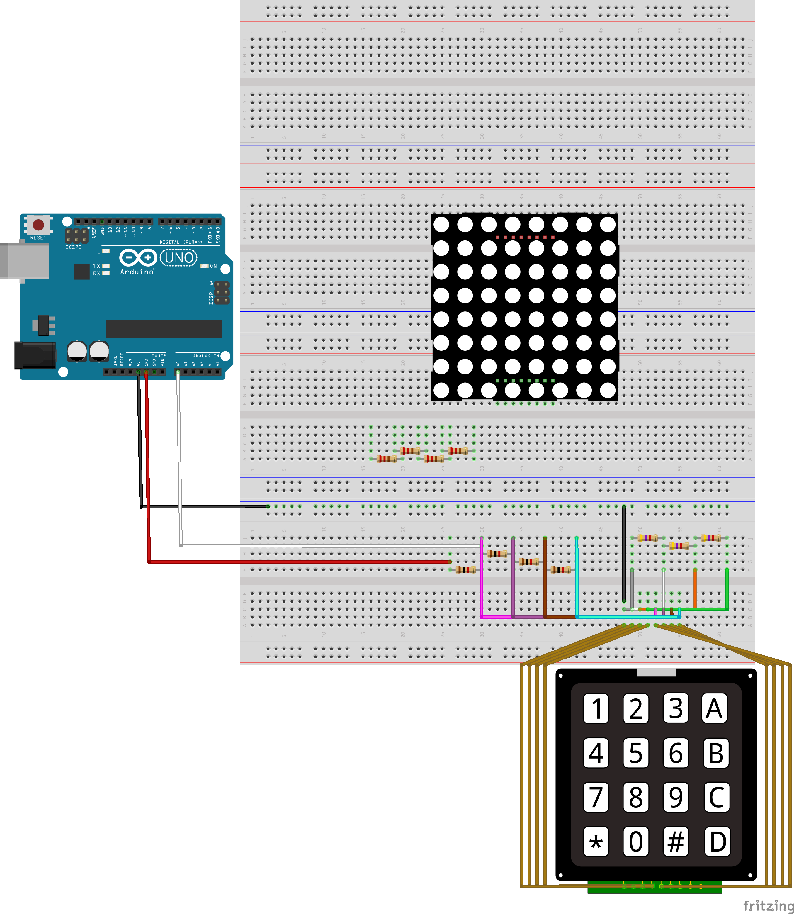 Abb. 11 - LED Matrix / Schritt 2 - Quelle: Hochschule Schmalkalden/FK Informatik erstellt mit fritzing